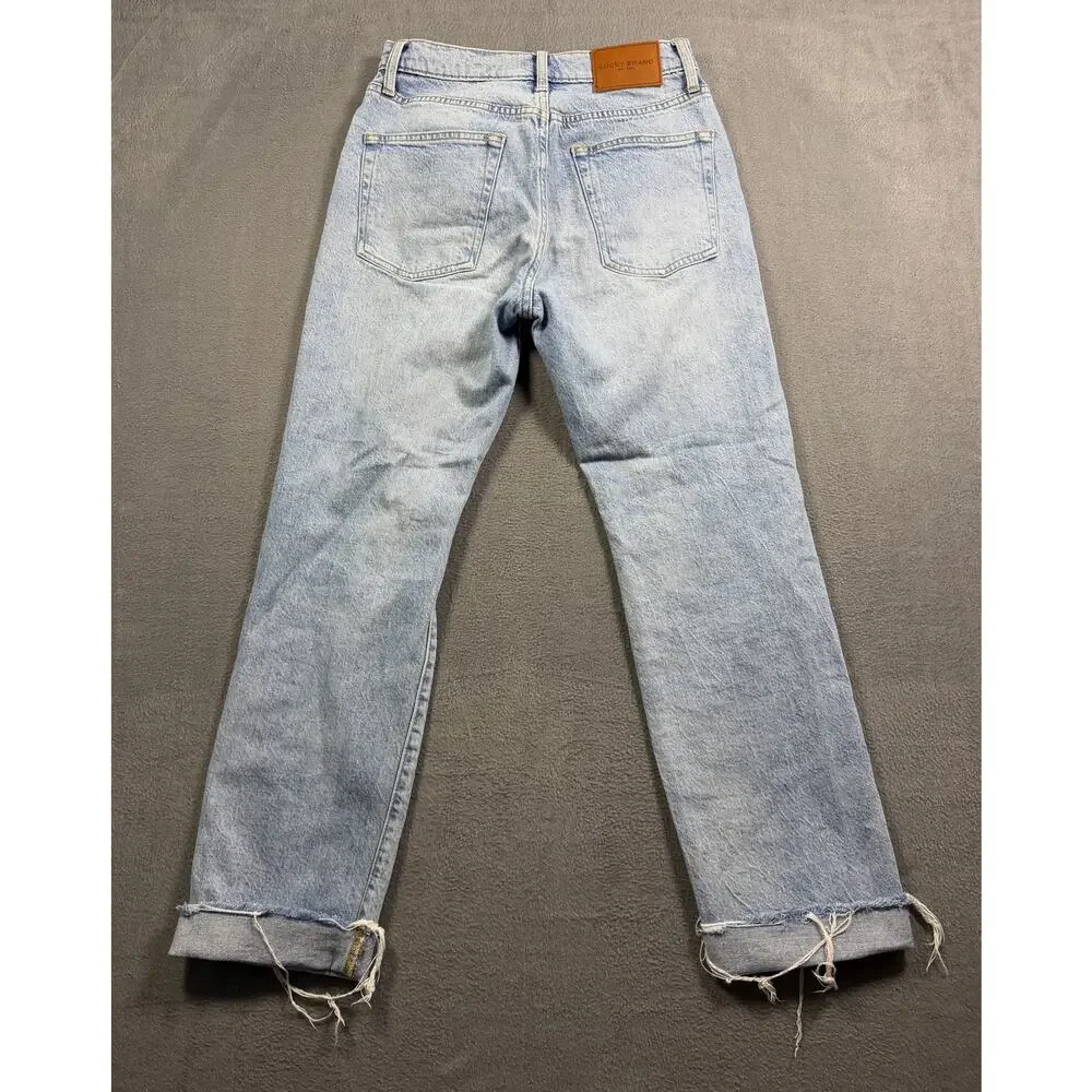 Lucky Brand High Rise Drew Straight Jeans Size 4 27 Distressed Ripped Light Wash